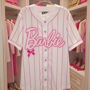Barbie Pink and White Striped Jersey Top